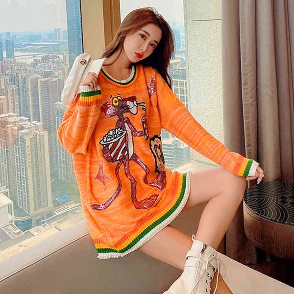 

sweater european station net lazy celebrity bf pink sequins pullovers let loose age-reducing knitted shirt, White;black