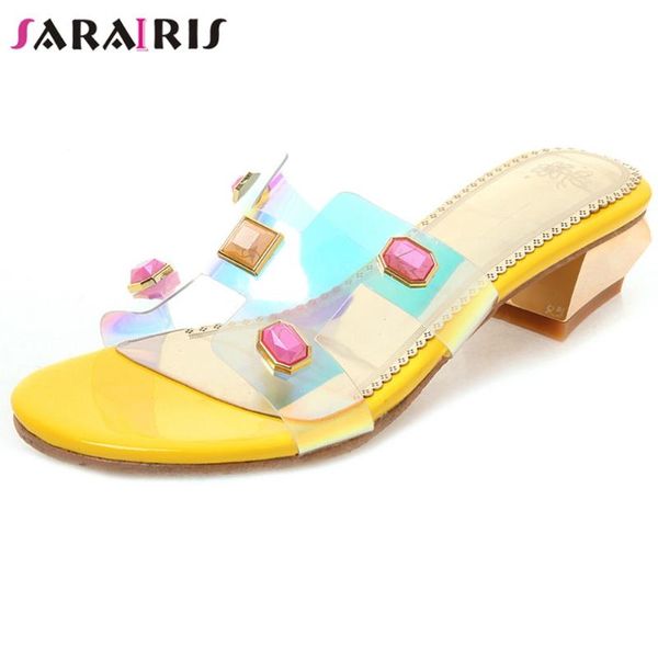 

dress shoes sarairis open toe rivet slip on metal heels summer pumps women casual brand office ladies, Black