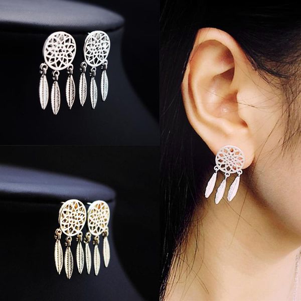 

dangle & chandelier trend jewelry fashionable bohemian dream catcher metal piercing drop earrings ear studs cuff for women party gift, Silver