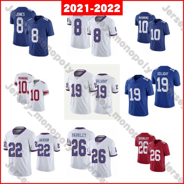 

2021 8 daniel jones 10 eli manning football jersey 19 kenny golladay 22 adoree jackson 26 saquon barkley 56 lawrence taylor, Black;red