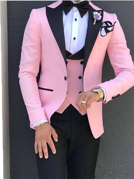 

men's suits & blazers pink tux smolking groom tight suit thin for male 3 piece men's s (jacket vest), White;black