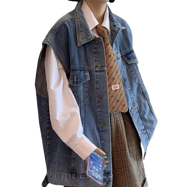 

women's jackets 2021 korena fashion oversize women' sleeveless vest casual female coat winter bf loose botton cardigan denim jacket, Black;brown