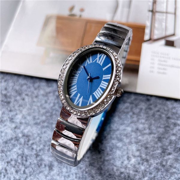 Orologi di marca di moda Donna Lady Girl Cristallo Ovale Numeri arabi Stile Acciaio Cinturino in metallo Bellissimo orologio da polso C61