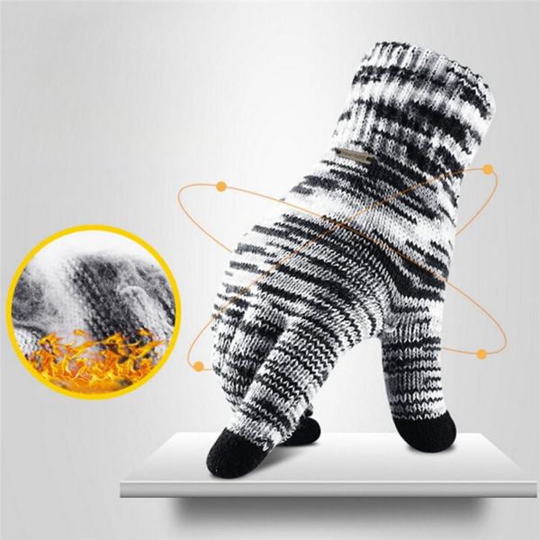 

sports gloves winter autumn men knitted male thicken warm wool cashmere solid sport glovestouch screen outdoor hiking windproof, Black