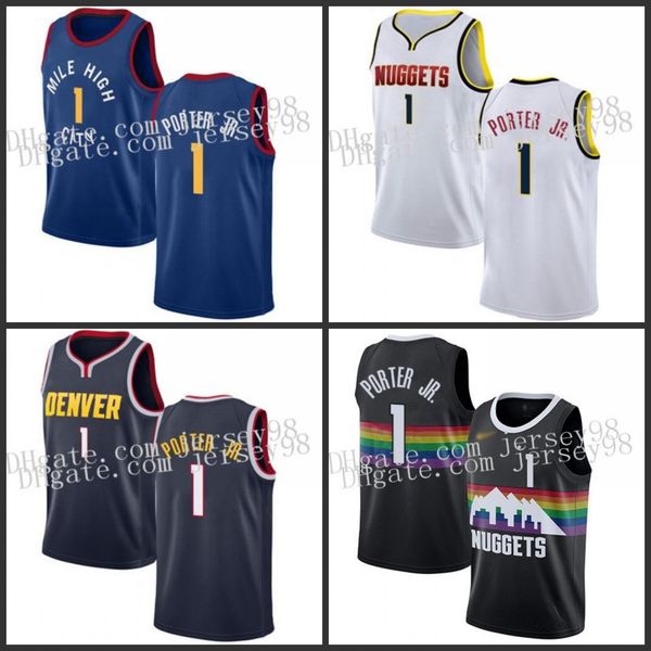 

denver nuggets men #1 michael porter jr. men retro jersey, Black