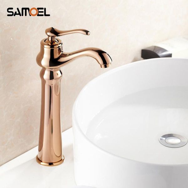 

bathroom sink faucets basin rose gold copper mixer taps single handle brass golden faucet rs340