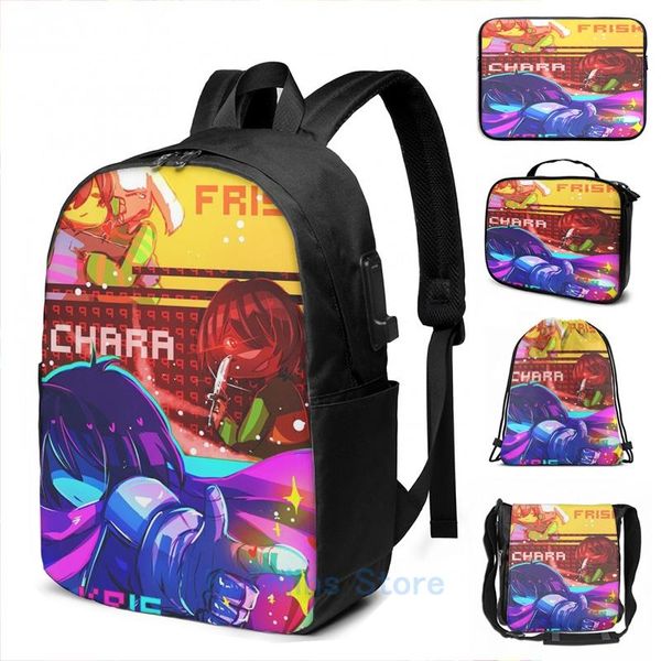 

backpack funny graphic print [undertale deltarune] frisk chara and kris usb charge men school bags women bag travel laptop