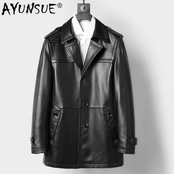 

men's leather & faux jacket spring autumn genuine jackets men 100% real sheepskin coat blazer slim veste cuir homme c-01-5080, Black