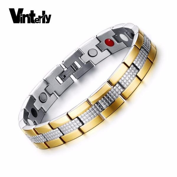 

vinterly magnetic bracelet mens health energy gold color hand chain friendship satinless steel bracelets & bangles men jewelry link,, Black