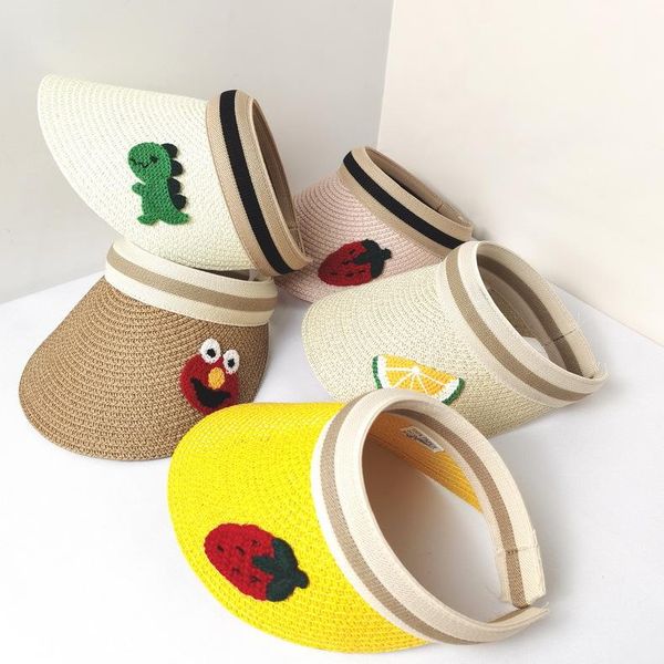 

wide brim hats 2021 children empty straw hat hand-woven cartoon breathable sunblock lovely sunshade hair cap, Blue;gray