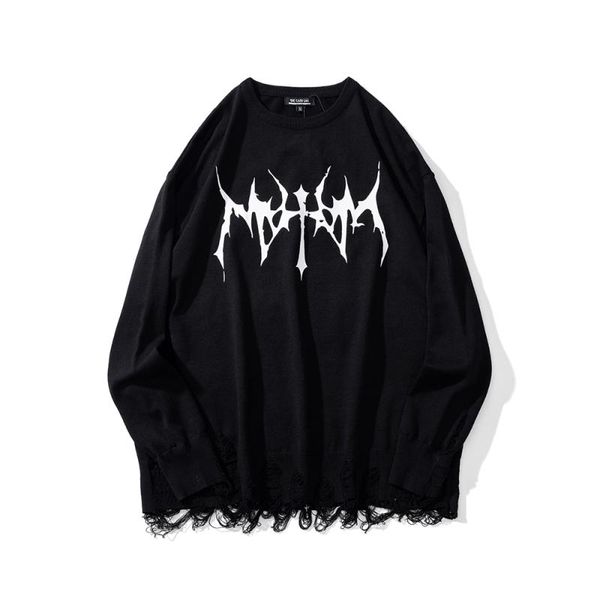 

women's sweaters bat printing frayed knitted sweater y2k women clothing oversized gothic clothes vintage long sleeve goth pullover, White;black