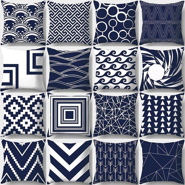 

cushion/decorative pillow dark blue geometric print decorative cushions pillowcase polyester cushion cover throw sofa decoration pillowcover