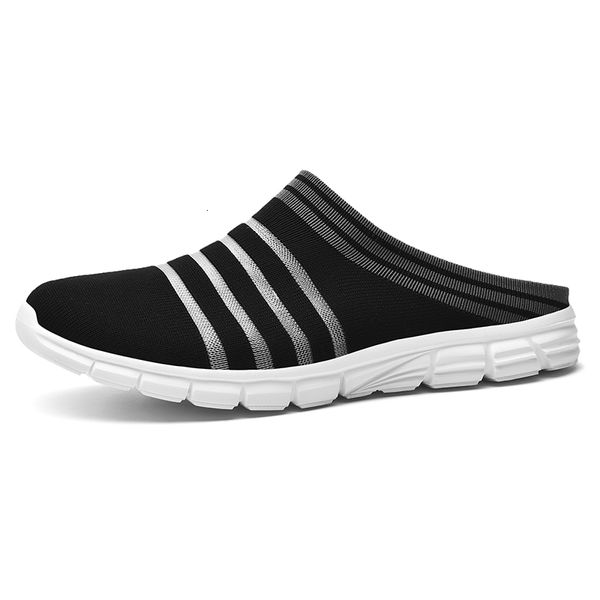

slippers summer knit men's mules lightweight casual sock shoes big size fashion rubber soft breathable comfort mesh man sandals sl, Black
