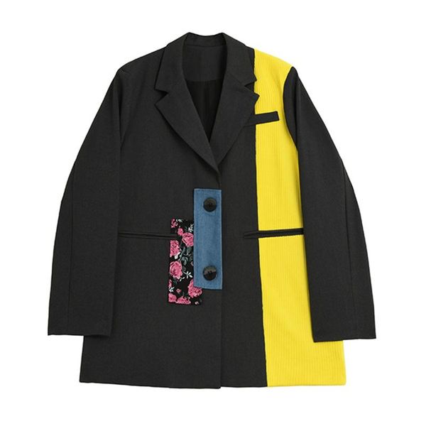 

women's suits & blazers [ewq] korea chic women rose print splicing contrast color blazer coat autumn minority jacket female tide 2021 1, White;black
