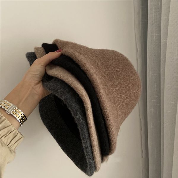 

thickened autumn and winter wool basins hats japanese small brim cashmere short brim fisherman's hat, Blue;gray