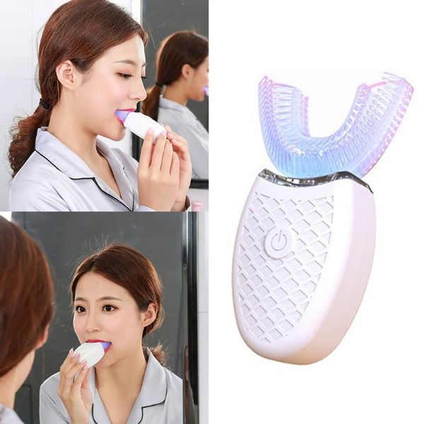 

smart electric toothbrush 360 degree ultrasonic u type usb charge waterproof silicone teeth cleaning with whitening blue cold light