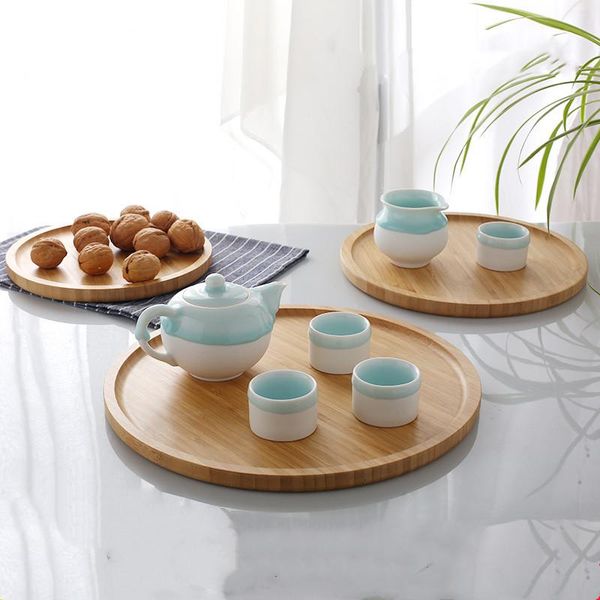 

kitchen storage & organization round bamboo tray household solid wood serving cheese plates coffee tea fruit platters party dinner sour cand