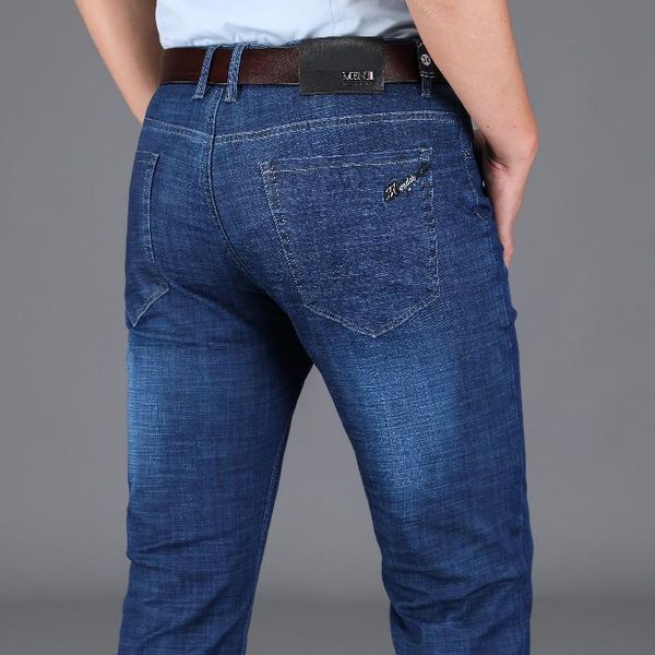 

men's jeans spring and summer thin business high waist loose trousers middle-aged dad pants, Blue