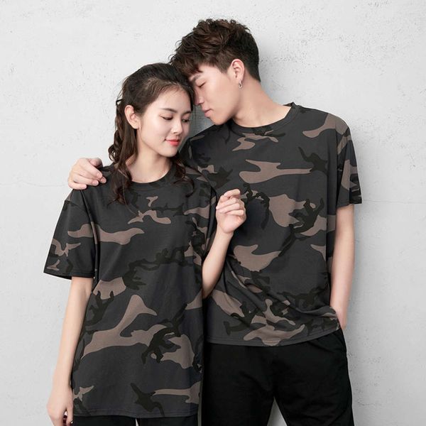 

camouflage short sleeve t-shirt trendy men's round neck loose couple's summer clothes half ins net red fashion, White;black