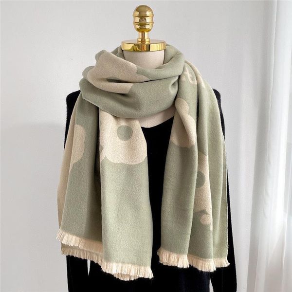 

scarves women all-match floral print cashmere pashmina autumn winter long thick blanket shawl travel tassel wraps bufanda, Blue;gray