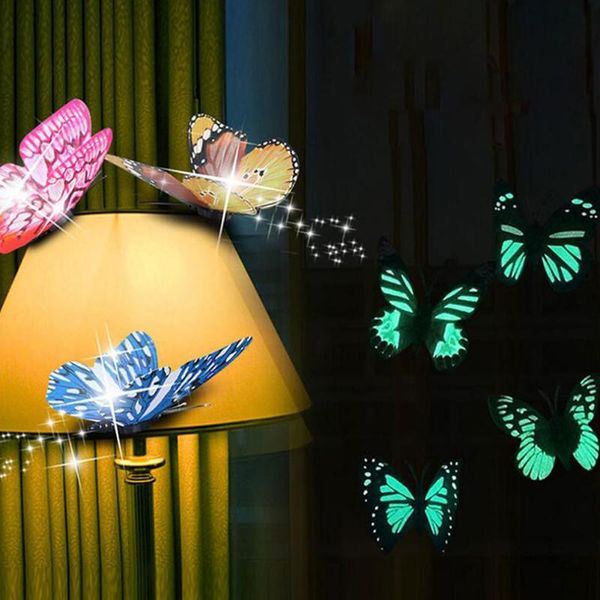 

wall stickers 3d luminous butterfly design decal art sticker fridge magnet glowing kids bedroom living room home decoration