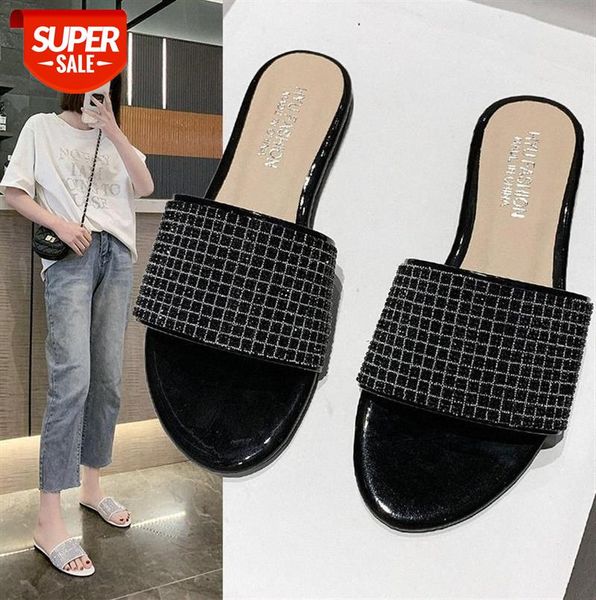 

women's sandals and slippers, one-line rhinestones, plus size, europe the united states 41-42 #uh7z, Black