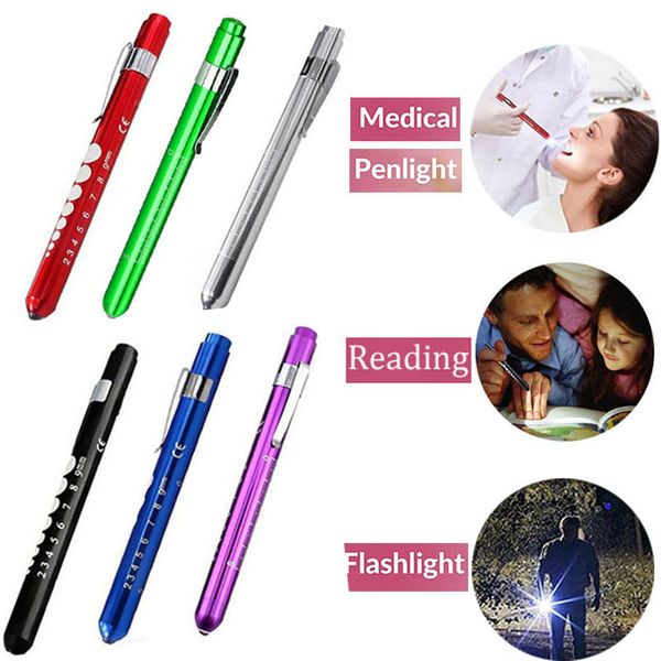 

flashlights torches reusable led penlight with pupil gauge pocket clip pen light torch lamp for nurses doctors reading