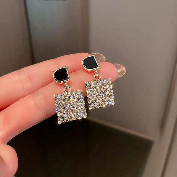 

dangle & chandelier luxury letter d crystal earrings enamel for women gold delicate brand fashion jewelry gift, Silver