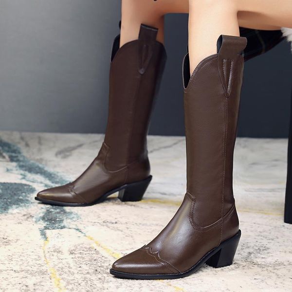 

boots women knee high winter and autumn shoes big size black genuine pu zipper pointed toe