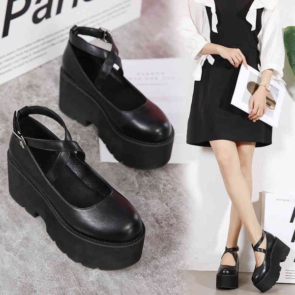 

sandals big size mary jane lolita gothic pumps female wedges buckled cross nq5f, Black