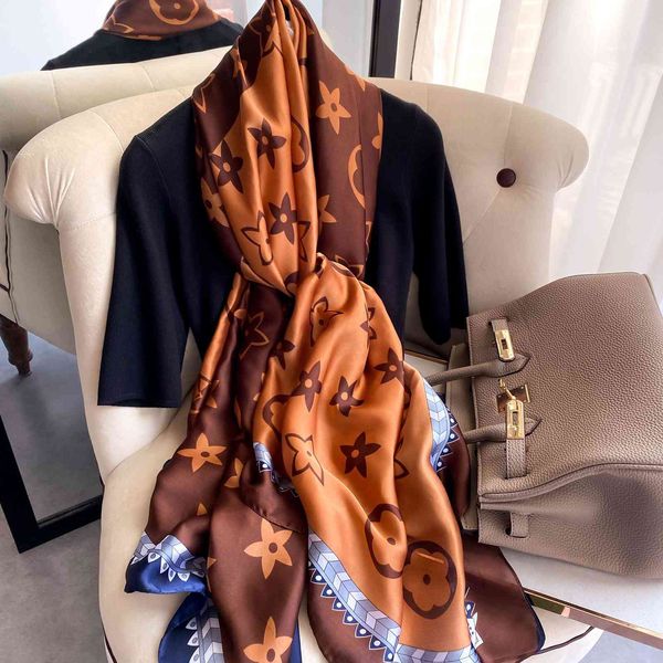 

shawl scarf 2021 spring and summer korean print plain pattern fashion warm flower simulation silk female beach towel large, Blue;gray
