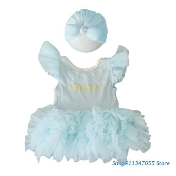 

clothing sets 2 pcs/set cute baby girls outfit bow hat dress set pography props outfits infant lace sweet princess born, White