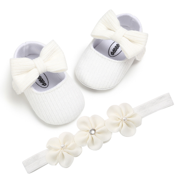 

first walkers hairband bowknot knitted shoes baby girl baptism infant born birthday christening party bed