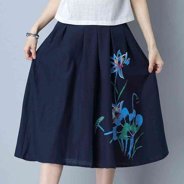 

skirt spring summer get cotton row out of vintage meade cintura floral printed maxi skirts long female leaves y218, Black