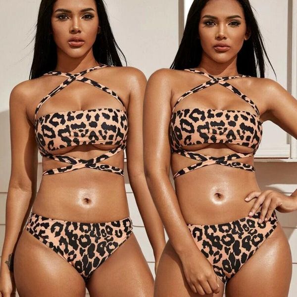

women's swimwear women bikini set bandage push-up padded swimsuit bathing brazilian leopard high waist sets, White;black