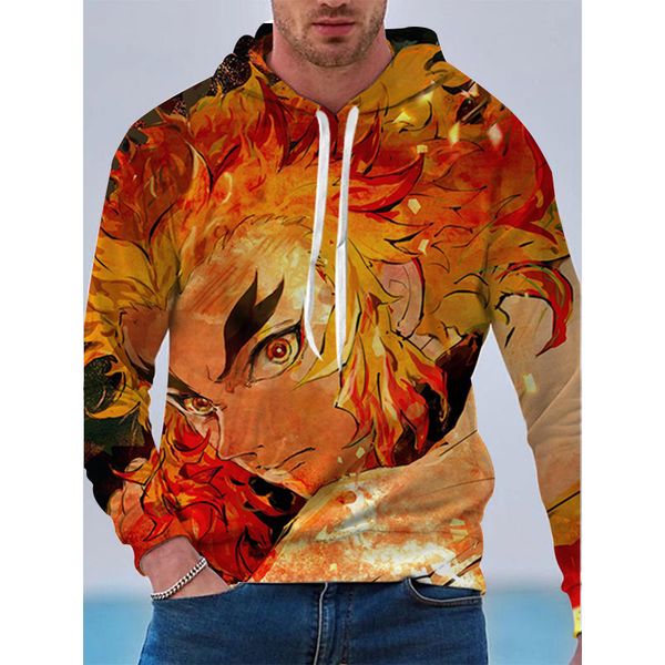 

animated anime pattern men is a 3d printed hoodie visual impact party punk goth round neck american sweater hoodie, Black