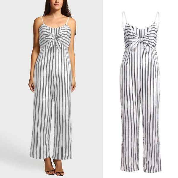 

women's jumpsuits & rompers strappy striped playsuit bandage bodysuit jumpsuit overalls for women casual loose wige legs pants body muj, Black;white