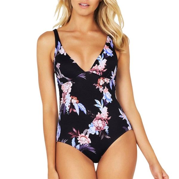 

bras sets 2021 bohemia floral print one piece bikini women summer padded beachwear swimsuit bathing suit monokini #0123 a#487, Red;black