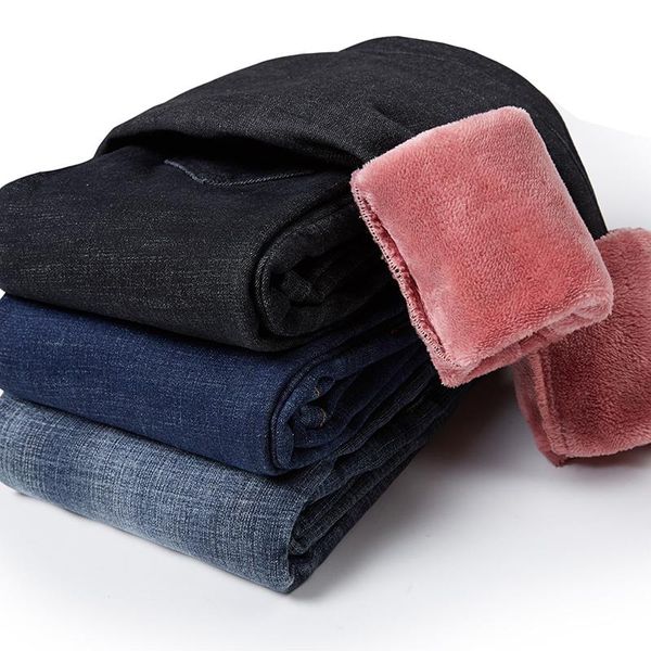 

women's jeans winter skinny women pink fleece slim warm all-match denim trousers pencil pants fashion female clothing, Blue