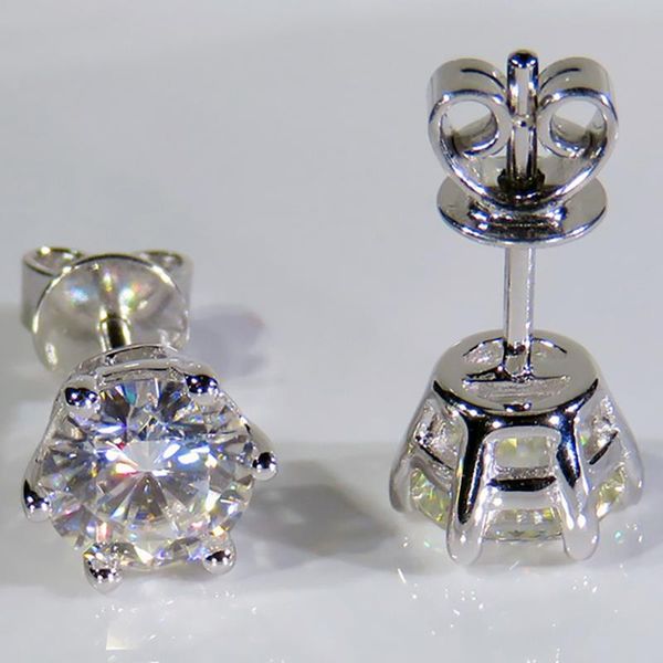 

au750 white gold women stud earrings moissanite diamonds 2 carat round elegant wedding party engagement anniversary trendy, Golden;silver