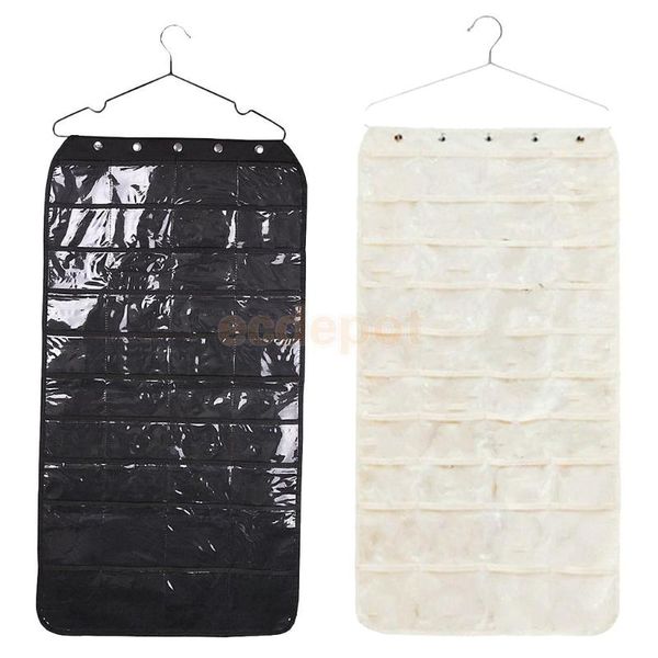 

storage bags jewelry hanging organizer display bag zippered pockets shelf black/beige
