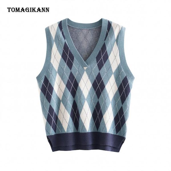 

women's vests knitted vest sweater for women v neck sleeveless rhombus loose female pullovers waistcoat preppy style chic, Black;white