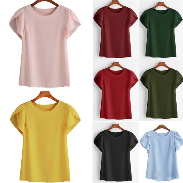 

summer women shirts chiffon blouse short sleeve red ladies office plus size work casul female clothing w3, White