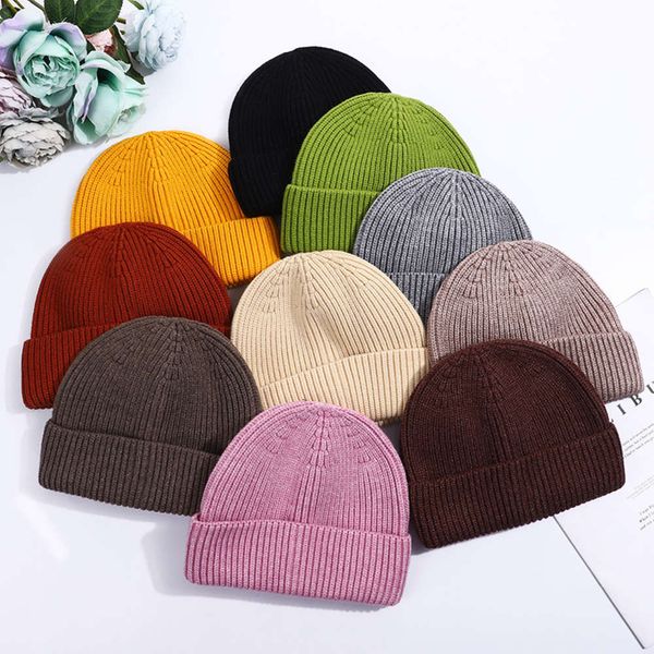 

hat autumn and winter warm knitted core spun yarn melon skin wool, Blue;gray