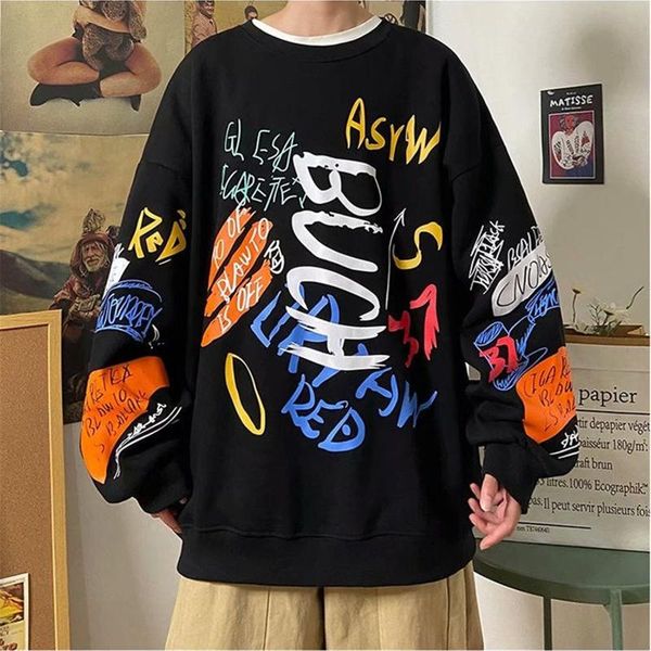 

men's hoodies & sweatshirts 2021 black hip hop hoodie streetwear men loose funny o-neck japan harajuku autumn high street short sleeve