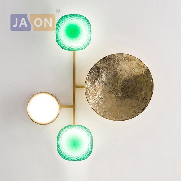 

wall lamp led postmodern copper glass golden green light sconce for bedroom corridor