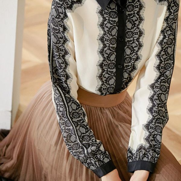 

women's blouses & shirts bud silk printed blouse installs in the spring of 2021 loose long sleeved shirt mulberry, White