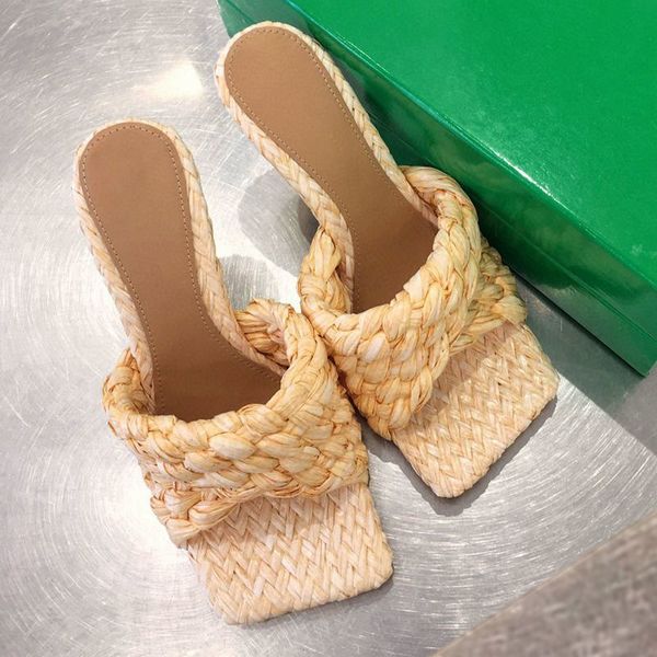 

80% off shoes brand high heels mules slippers women braid designer slides summer party shoes ladies zapatos mujer, Black