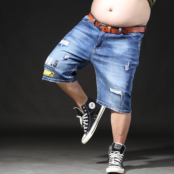 

shorts large size men summer breeches hole distressed bermuda male vintage stretch knee jean men big denim torn plus size shorts 210518, Blue