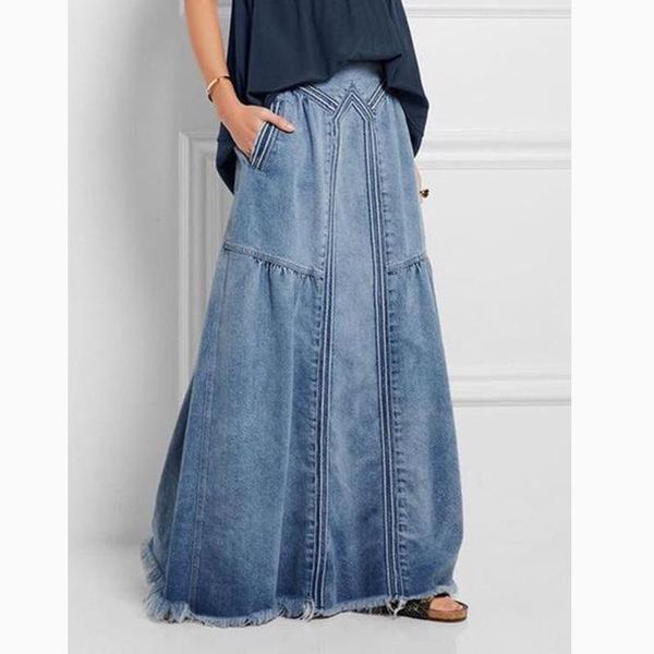 

skirts lugentolo long jean women plus size simple casual loose fashion solid floor-length skirt, Black